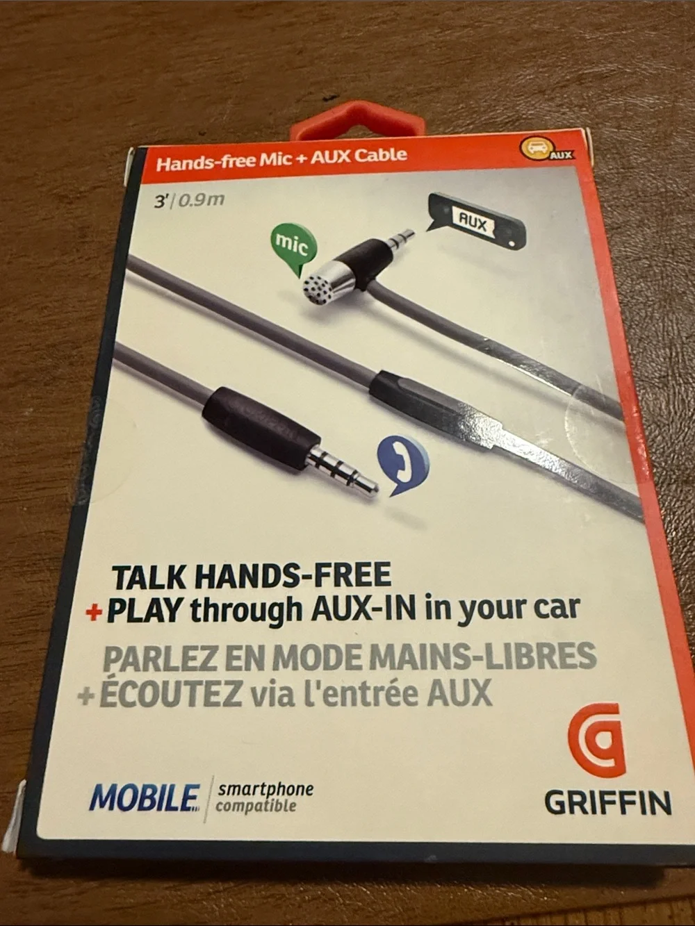 Griffin Hands-Free AUX Cable with Inline Mic — Gray